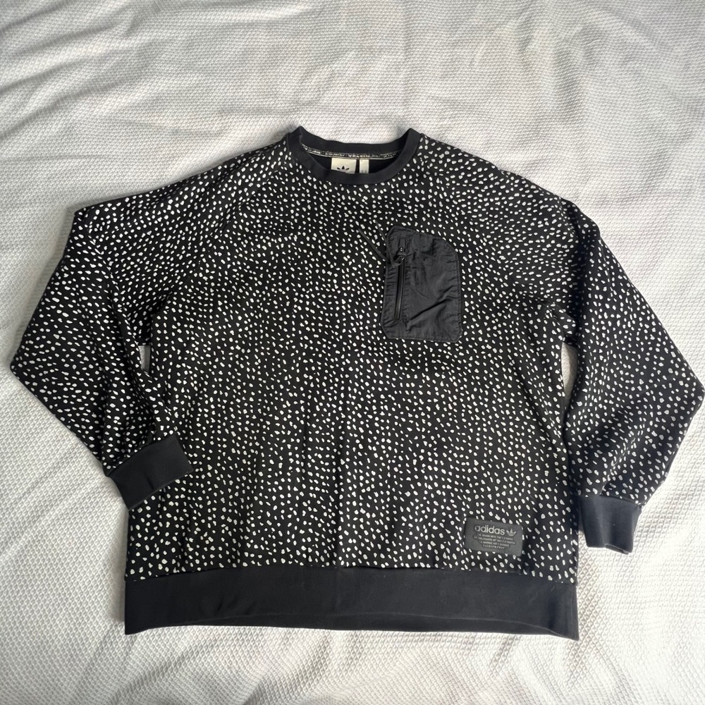 Adidas Women Size XL‎ Black White Speckle Print Crewneck Long Sleeve Sweatshirt